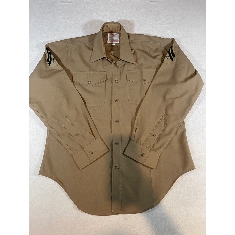 Creighton USMC Khaki Tan Long Sleeve Uniform Shirt Corporal Patches 16.5 x 35